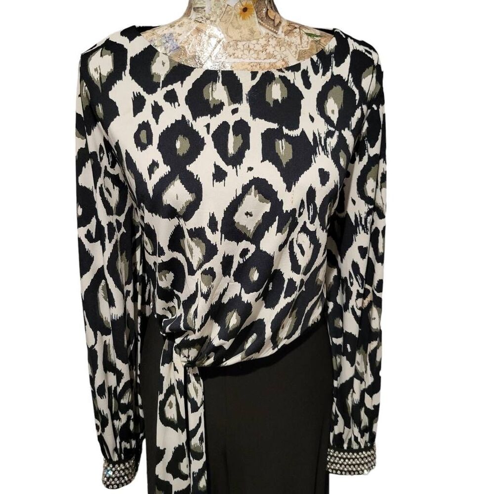 MSK Black & White Rhinestone Pearl Cuffs Pants Jumpsuit - Picture 2 of 11